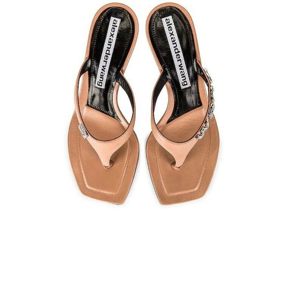 Alexander Wang | Shoes | Alexander Wang Ivy 85 Logo Thong Sandals Sandstone  Beige Crystal 4 75 | Poshmark